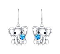 LONAGO Elefant Ohrringe für Frauen 925 Sterling Silber Herz Geschnitten Echte Schweizer Blau Topas mit Elefant Tropfen Dangle Ohrringe