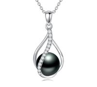 LONAGO Halskette für Damen, schwarze Perle, Unendlichkeitssymbol, schwarze Perlenkette, Geschenk für Frauen, 127 cm