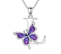 LONAGO Initialen L Halskette für Damen 925 Sterling Silber Lila Schmetterling mit A-Z 26 Buchstaben Anhänger Halskette für Abschlussgeschenke