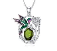 LONAGO Kolibri Halskette 925er Sterling Silber Kolibri mit Geburtsstein Anhänger Halskette für Damen (August)