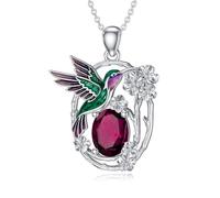 LONAGO Kolibri Halskette 925er Sterling Silber Kolibri mit Geburtsstein Anhänger Halskette für Damen (Juli)