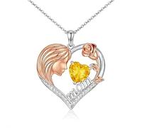 LONAGO S925 Sterling Silber Herz Geburtsstein Halskette für Frauen, Muttertag Mom Anhänger, Mom's Nov Halskette