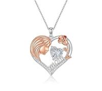 LONAGO S925 Sterling Silber Herz Geburtsstein Halskette für Frauen, Muttertag Mom Anhänger, Mutter April Halskette