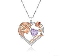 LONAGO S925 Sterling Silber Herz Geburtsstein Halskette für Frauen, Muttertag Mom Anhänger, Mutter Juni Halskette
