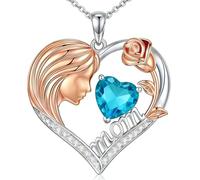 LONAGO S925 Sterling Silber Herz Geburtsstein Halskette für Frauen, Muttertag Mom Anhänger, Mutter März Halskette