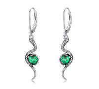 LONAGO Schlangen Ohrringe für Damen 925er Sterling Silber Schlange mit Herzschliff Geburtsstein Ohrhänger (Mai)