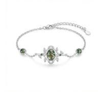 LONAGO Weinblatt-Armband, Damen S925 Silber Lapis-Stein/Wassergras-Achat/Türkis/Opal 7+2-Zoll-Armband (Wassergras-Achat)