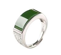 LONDAEE S925 Silber eingelegter natürlicher hetianischer Jaspis Sattelring (verstellbare Öffnung) Jade Ring für Damen 2, Jade, Kein Edelstein