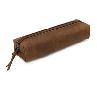Londo Feder-, Bleistift- und Kosmetiketui aus echtem Leder mit Reißverschluss - Tasche für Schreibwaren - Hellbraun