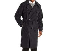 London Fog Herren Kultiger zweireihiger Reißverschluss und abnehmbarem Kragen Trenchcoat, Schwarz, 44 Tall