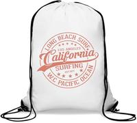 Long Beach Surf Los Angeles California Pacific Ocean Gym Sack Casual Drawstring Bag White