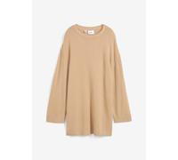 Strickpullover BONPRIX "Long-Feinstrickpullover mit Seitenschlitzen aus Viskose-Mix", Damen, Gr. 36/38 (S), beige (saharabeige meliert), Strick, Obermaterial: 50% Viskose, 26% Polyamid, 24% Polyester,