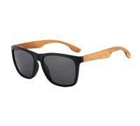 Long Keeper Holz Sonnenbrille Herren Damen Klassische Retro Schwarze Sonnenbrille mit Holzbügel Unisex Verspiegelte Brille Dunkle Gläser UV400-Schutz (Schwarz Rahmen - Dunkelgrau Gläser)