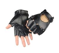 Long Keeper Lederhandschuhe Fingerlose für Herren Damen Ungefüttert Halbfinger Handschuhe Leder Schwarz Punk Costume für Autofahrer Fahren Cosplay Outdoor