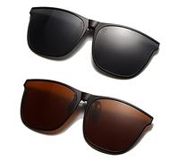 Long Keeper Polarisierte Sonnenbrille Clip für Brillenträger - 2 Paar Sonnenbrille Zum Aufstecken Polarisiert, Sonnenbrillen Aufsatz Brille Damen Herren (Grau+Braun)