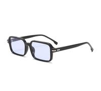 Long Keeper Rechteckige Sonnenbrille Herren Damen Klassisch Schmale Sonnenbrille 90er Retro Rechteckig Mode Unisex Retro Brille Eckig mit UV400 Schutz (Schwarz Rahmen - Blau Gläser)