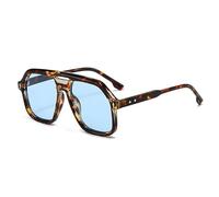 Long Keeper Retro Pilot Pilotenbrille Sonnenbrille Damen Herren 70er Jahre Vintage Quadratisch Sonnenbrille Klassisch Eckige Pilot Retro Brille UV400 (Leopard Blue)