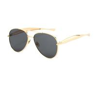 Long Keeper Retro Piloten Sonnenbrille Damen Herren Metall Oversize Pilotenbrille 70er Flieger Sonnenbrille Gold Groß Klassisch Pilot Brille mit UV400 Schutz (Gold Rahmen - Schwarz Grau Gläser)