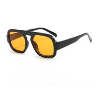 Long Keeper Retro Quadrat Pilot Sonnenbrille Damen Herren Eckige Pilotenbrille Sonnenbrille Vintage Rechteckig 70er Piloten Brille mit UV400 Schutz (Schwarz Rahmen - Orange Gläser)