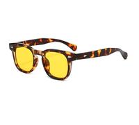 Long Keeper Retro Rechteckige Sonnenbrille für Herren Damen Klassische Klein Quadratische Sonnenbrille Schildpatt Schwarze Vintage Brille mit UV Schutz (Leopard Rahmen - Gelb Gläser)