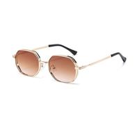 Long Keeper Retro Sonnenbrille Damen Herren Vintage 90er Jahre Metall Quadrat Sonnenbrille Klassische Unregelmäßiger Rahmen Brille UV400 (Goldverlauf Braun)