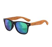 Long Keeper Sonnenbrille Holz Herren Damen Klassische Retro Holzwurm Sonnenbrille Schwarz mit Holzrahmen 80er Verspiegelte Brille Dunkle Gläser UV400-Schutz (Schwarz Rahmen - Grün Verspiegelt Gläser)