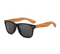 Long Keeper Sonnenbrille Holz Herren Damen Klassische Retro Holzwurm Sonnenbrille Schwarz mit Holzrahmen 80er Verspiegelte Brille Dunkle Gläser UV400-Schutz (Schwarz Rahmen - Dunkelgrau Gläser)