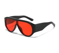Long Keeper Übergroße Pilotenbrille für Damen Herren Vintage Quadratische Sonnenbrille Retro Trendige Flat Top Pilot Sonnenbrille UV400 (Schwarz Rot)