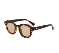Long Keeper Vintage Quadratische Sonnenbrille Herren Damen 90er Retro Polygon Sonnenbrille Trendige Rechteckige Brillen (Leopard entee)