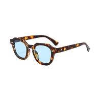 Long Keeper Vintage Quadratische Sonnenbrille Herren Damen 90er Retro Polygon Sonnenbrille Trendige Rechteckige Brillen (Leopard Blau)