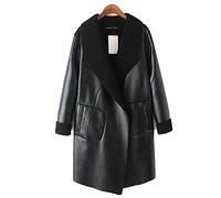Long Leather Jacket Women Winter Autumn Faux PU Leather Fur Collar Trench Coat Lady Black Double Sides Plus Size Black 5XL