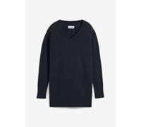Longpullover BONPRIX "Long-Pullover", Damen, Gr. 36/38 (S), schwarz, Obermaterial: 70% Baumwolle, 30% Polyamid, loose fit, V-Ausschnitt, Pullover Longpullover, aus Baumwolle und Polyamid, mit V-Aussch