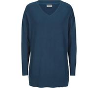 Longpullover BONPRIX "Long-Pullover", Damen, Gr. 44/46 (L), blau (dunkelblau), Obermaterial: 70% Baumwolle, 30% Polyamid, loose fit, V-Ausschnitt, Pullover Longpullover, aus Baumwolle und Polyamid, mi