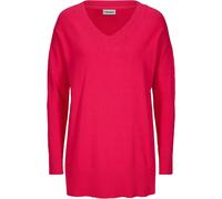 Longpullover BONPRIX "Long-Pullover", Damen, Gr. 48/50 (XL), rot (granatrot), Obermaterial: 70% Baumwolle, 30% Polyamid, loose fit, V-Ausschnitt, Pullover Longpullover, aus Baumwolle und Polyamid, mit