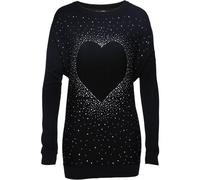 Longpullover BONPRIX "Long-Pullover aus Baumwoll-Mix", Damen, Gr. 52/54 (XXL), schwarz, Obermaterial: 70% Baumwolle, 30% Polyamid, loose fit, Pullover Longpullover, aus Baumwoll-Mix, mit Fledermausärm