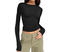 Long-Sleeved Shirt Slim Fit Women's Y2K Tops Long Sleeve Shirts Crew Neck Cropped Tee Plain Basic Crop Tops Casual Athletic Top Teenager Streetwear V Neck Vintage Clothes Stockholm