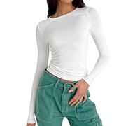 Long-Sleeved Shirt Slim Fit Women's Y2K Tops Long Sleeve Shirts Crew Neck Cropped Tee Plain Basic Crop Tops Casual Athletic Top Teenager Streetwear V Neck Vintage Clothes Stockholm