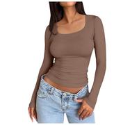 Long-Sleeved Shirt Slim Fit Women's Y2K Tops Long Sleeve Shirts Crew Neck Cropped Tee Plain Basic Crop Tops Casual Athletic Top Teenager Streetwear V Neck Vintage Clothes Stockholm