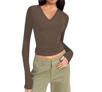Long-Sleeved Shirt Slim Fit Women's Y2K Tops Long Sleeve Shirts Crew Neck Cropped Tee Plain Basic Crop Tops Casual Athletic Top Teenager Streetwear V Neck Vintage Clothes Stockholm