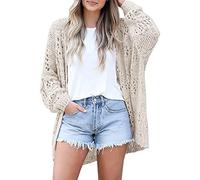 Long Strickjacke Damen Lang Viskose - Strickmantel Damen Frühling Sommer Strickjacke Aushöhlen Leicht Weiß Cardigan Langarm Longbluse Jersey Pullover Strand Übergangsjacke Sommer Tunika