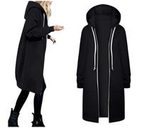 Long Sweatjacke Damen Große Größen Zipper Hoodie Sweatshirt Jacke Elegant Kapuzenpullover mit Reißverschluss Langarm Pullover Kapuzenpulli Outwear Kapuzenjacke Sportjacke Winter Mantel Übergangsjacke