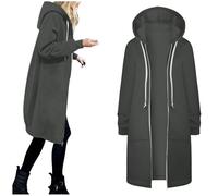 Long Sweatjacke Damen Große Größen Zipper Hoodie Sweatshirt Jacke Elegant Kapuzenpullover mit Reißverschluss Langarm Pullover Kapuzenpulli Outwear Kapuzenjacke Sportjacke Winter Mantel Übergangsjacke
