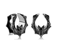 Longbeauty Edelstahl Ohr Flesh Tunnel Herz Ohrstöpsel Double Flared Plug Schmetterling Fledermäuse für Gestreckte Expander Ohrpiercing, 16mm, Schwarz
