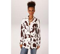 Longblazer ANISTON CASUAL, Damen, Gr. 44, wollweiß, braun, Web, Obermaterial: 90% Polyester, 10% Elasthan. Futter: 100% Polyester, animal-print, gemustert, lässig geschnitten hüftbedeckend, Blazer Lon