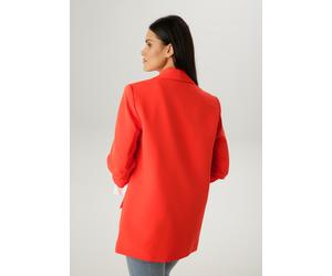 Longblazer ANISTON SELECTED, Damen, Gr. 42, rot, Web, Obermaterial: 95% Polyester, 5% Elasthan. Futter: 100% Polyester, unifarben, lässig geschnitten hüftbedeckend, Blazer Longblazer, mit modischem Re