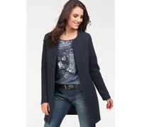 Longblazer ANISTON SELECTED, Damen, Gr. 44, blau (marine), Ottomane, Obermaterial: 100% Polyester, unifarben, figurumspielend ca. Mitte Oberschenkel, Rundhals, eingesetzt normaler Saum, Blazer Longbla