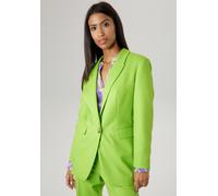 Longblazer ANISTON SELECTED, Damen, Gr. 46, grün (apfelgrün), Web, Obermaterial: 95% Polyester, 5% Elasthan. Futter: 100% Polyester, unifarben, figurumspielend Po-bedeckend, Blazer Longblazer, in tren