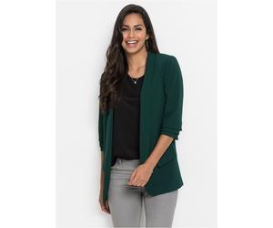 Longblazer BONPRIX, Damen, Gr. 50, grün (tiefgrün), Obermaterial: 96% Polyester, 4% Elasthan. Futter: 100% Polyester, festlich, tailliert Po-bedeckend, Blazer Longblazer, festlicher Stil, taillierte P