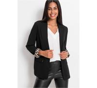Longblazer BONPRIX, Damen, Gr. 54, schwarz, Web, Obermaterial: 65% Polyester, 30% Viskose, 5% Elasthan. Futter: 100% Polyester, unifarben, festlich, bequem Po-bedeckend, mit Umschlag, Blazer Longblaze