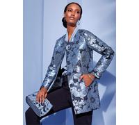 Longblazer CREATION L "Gehrock", Damen, Gr. 42, bunt (marine, bleu, gemustert), 100% Polyester, Blazer Longblazer (17869868-42) marine, bleu, gemustert